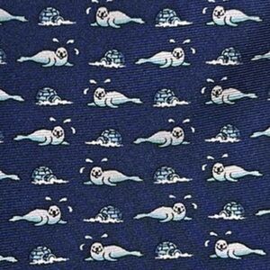 Holiday party fun tie! Seals and igloos Brooks Brothers silk blue tie